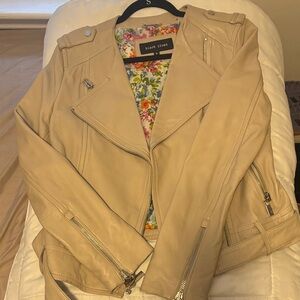 Black Rivet Beige Cream Leather Moto Jacket